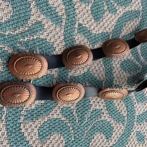 Stylish Black Leather Belt with Copper Conchos – Western / Boho Look